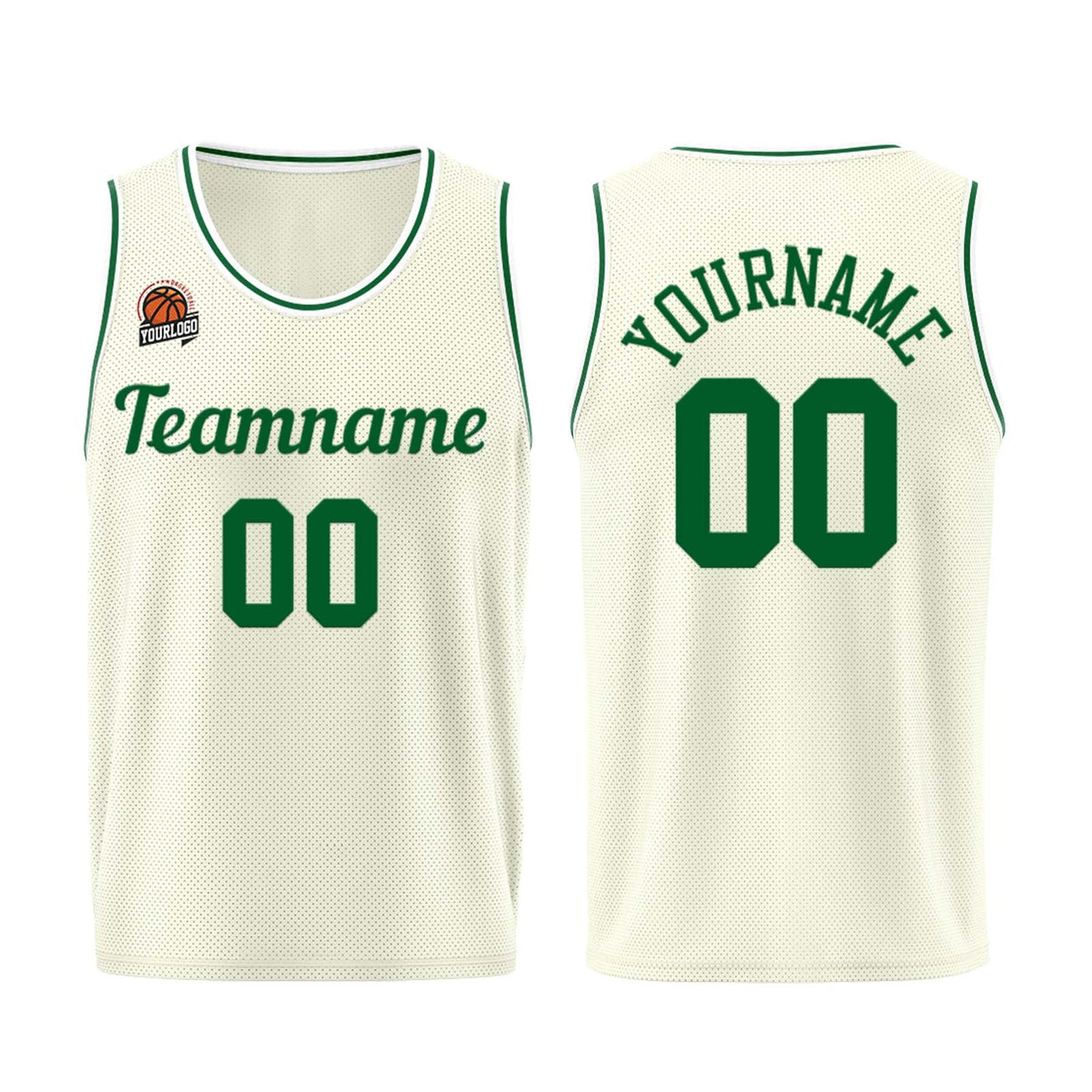 Custom Cream-Green Basketball Jersey for Men Women Adult Youth Stitched Name Number Logo