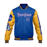 Custom Blue Yellow Letterman Varsity Jacket Personalized Embroidery Printing