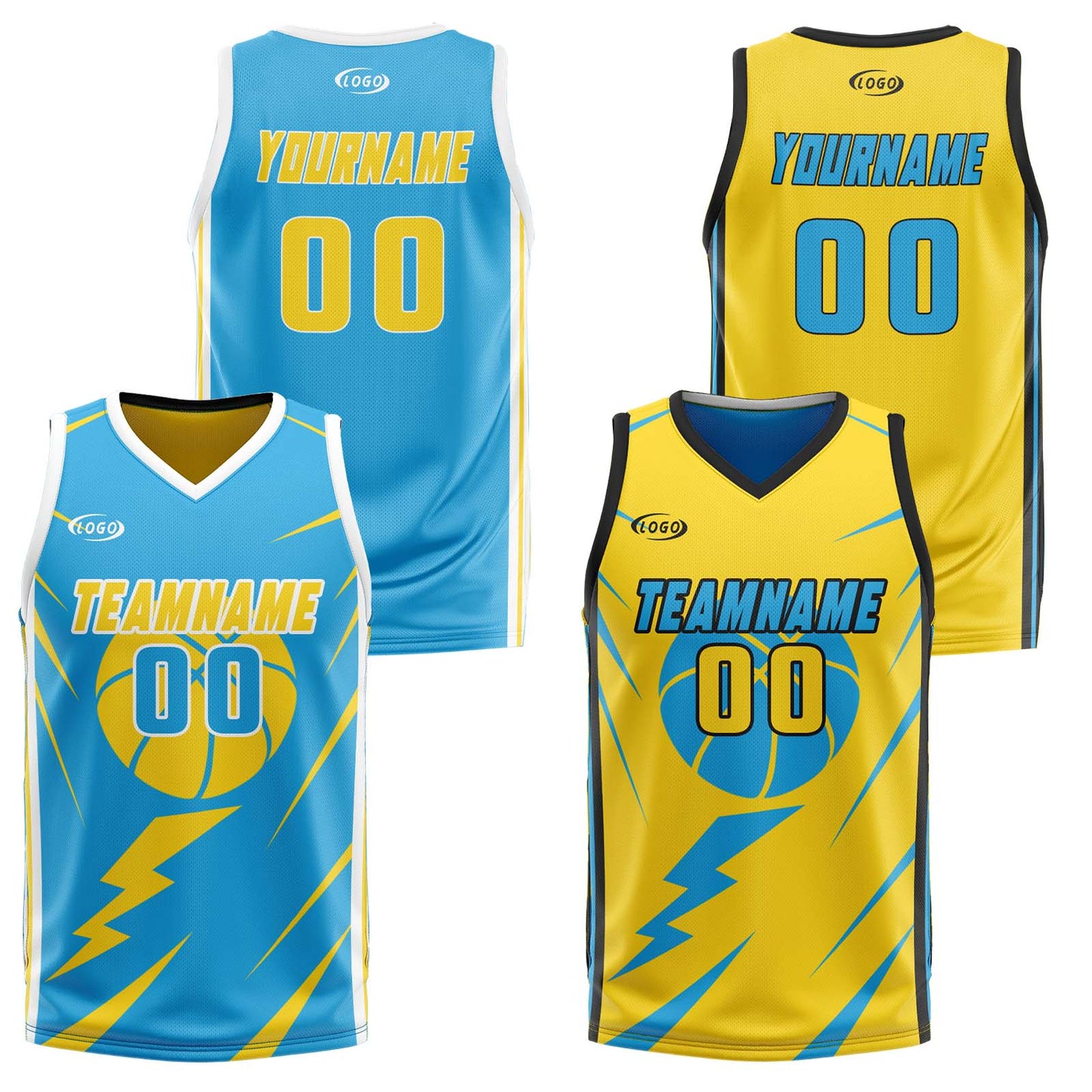Custom Blue Yellow Reversible Basketball Suit for Adults and Kids Personalized Jersey