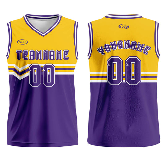Custom Yellow Purple White Basketball Jersey Uniform Suit Printed Your Logo Name Number