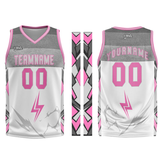 Custom White Grey Pink Basketball Jersey Uniform Suit Printed Your Logo Name Number