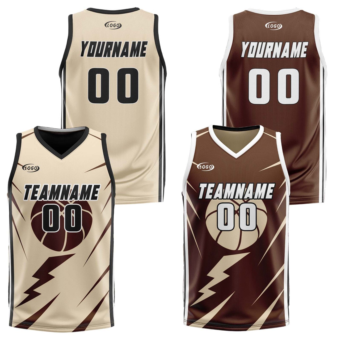 Custom Cream Brown Reversible Basketball Suit for Adults and Kids Personalized Jersey