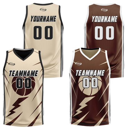 Custom Cream Brown Reversible Basketball Suit for Adults and Kids Personalized Jersey