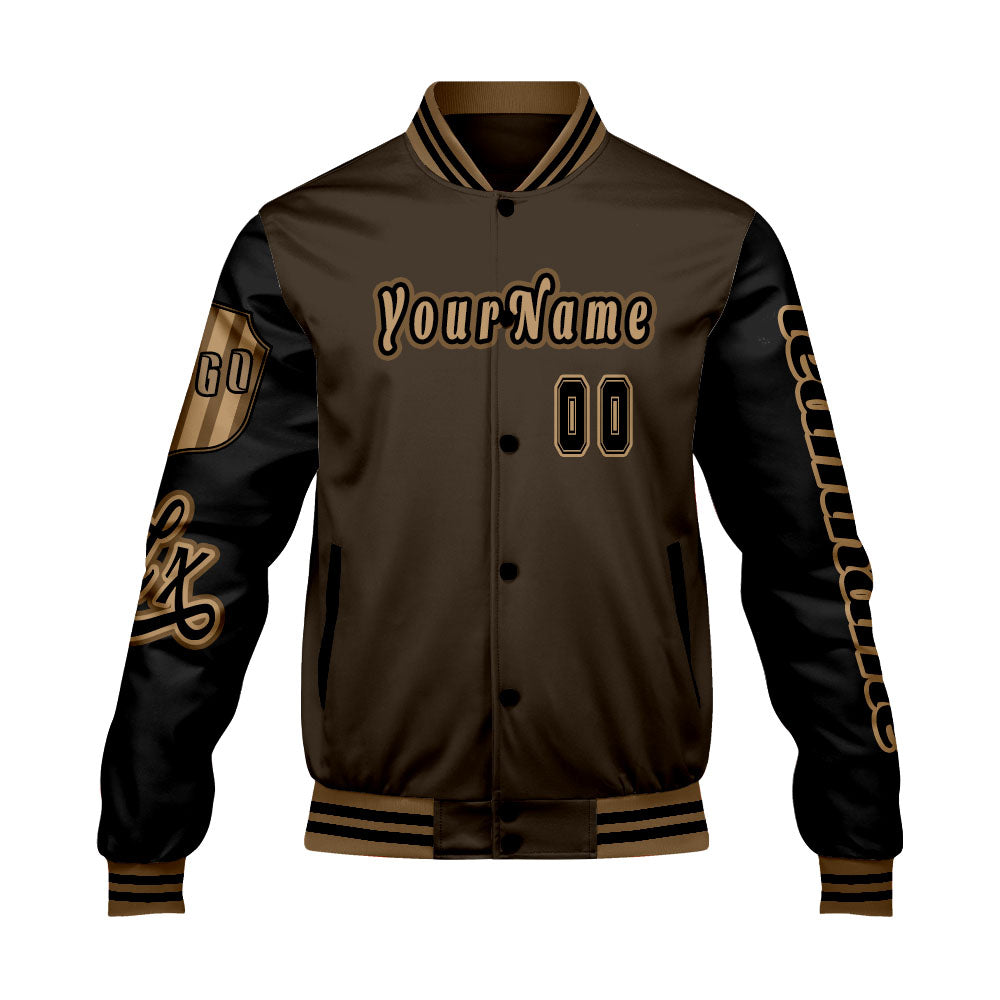 Custom Brown Black Letterman Varsity Jacket Personalized Embroidery Printing