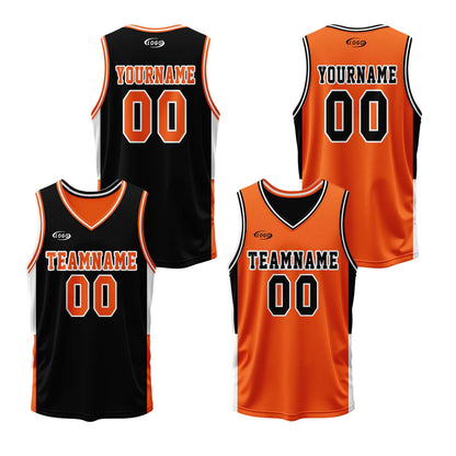 Custom Black Orange Reversible Basketball Suit for Adults and Kids Personalized Jersey