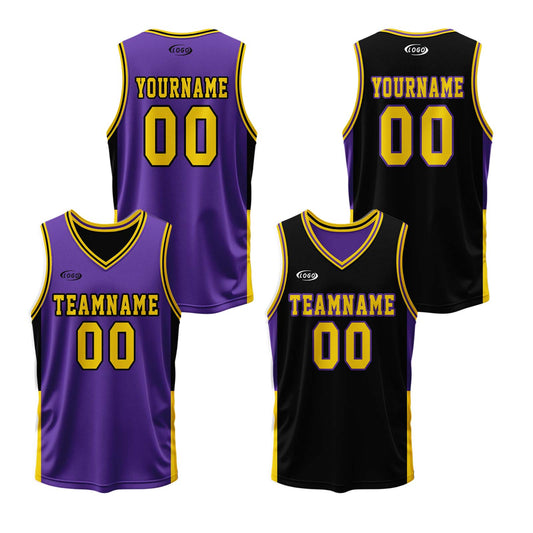 Custom Purple Black Yellow Reversible Basketball Suit for Adults and Kids Personalized Jersey