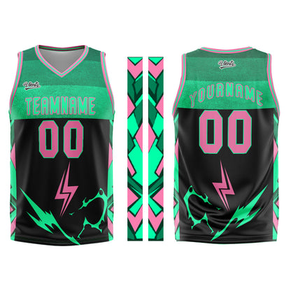 Custom Black Green Pink Basketball Jersey Uniform Suit Printed Your Logo Name Number