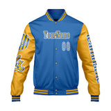 Custom Blue Yellow Letterman Varsity Jacket Personalized Embroidery Printing