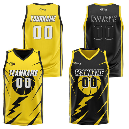 Custom Yellow Black Reversible Basketball Suit for Adults and Kids Personalized Jersey