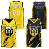Custom Yellow Black Reversible Basketball Suit for Adults and Kids Personalized Jersey