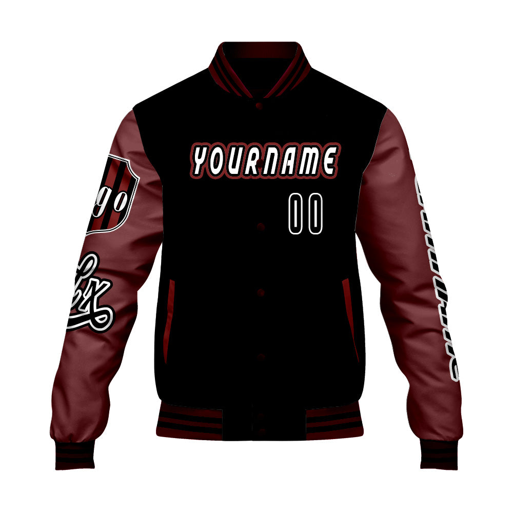 Custom Black Red Letterman Varsity Jacket Personalized Embroidery Printing