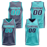 Custom Navy Cyan Reversible Basketball Suit for Adults and Kids Personalized Jersey