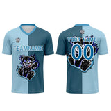 Custom Light Blue Dark Blue Soccer Uniform Jersey Kids Adults Personalized Set Jersey Shirt