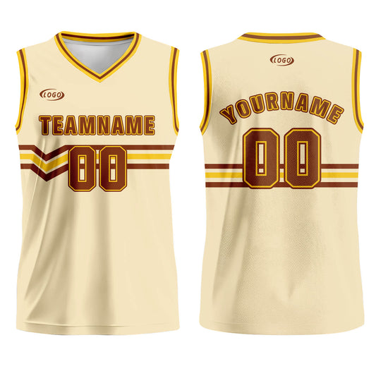 Custom Cream Brown Yellow Basketball Jersey Uniform Suit Printed Your Logo Name Number