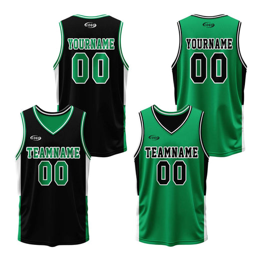 Custom Black Green Reversible Basketball Suit for Adults and Kids Personalized Jersey