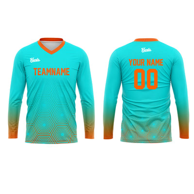 Custom Cyan Orange Basketball Soccer Football Shooting Long T-Shirt for Adults and Kids