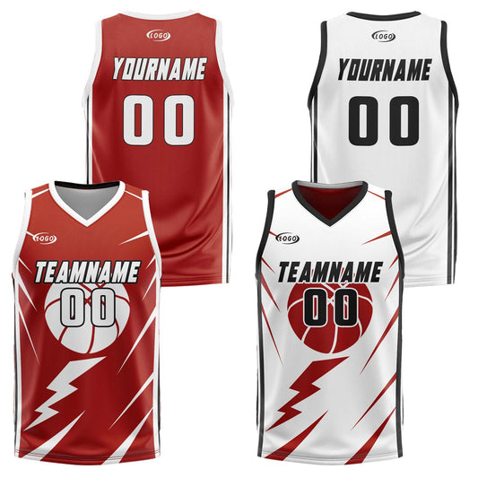 Custom Red White Reversible Basketball Suit for Adults and Kids Personalized Jersey