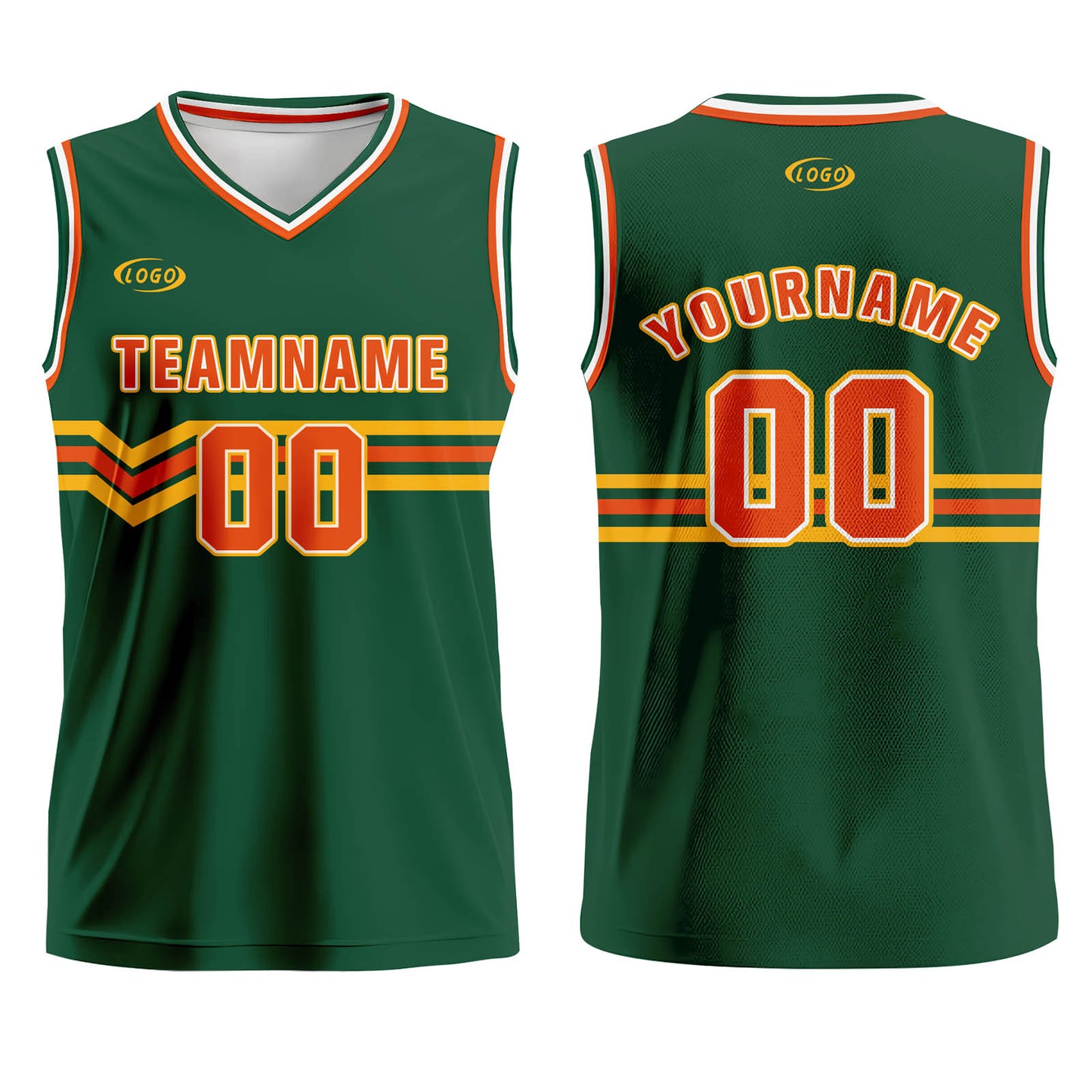 Custom Green Orange Yellow Basketball Jersey Uniform Suit Printed Your Logo Name Number