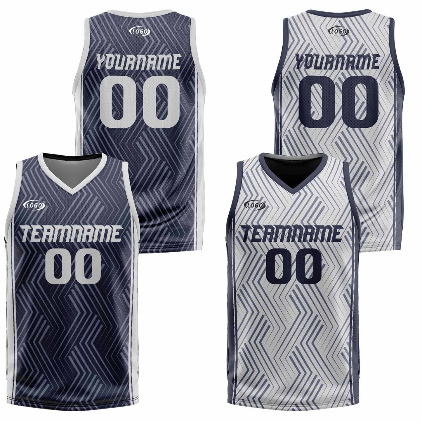 Custom Navy Grey Reversible Basketball Suit for Adults and Kids Personalized Jersey