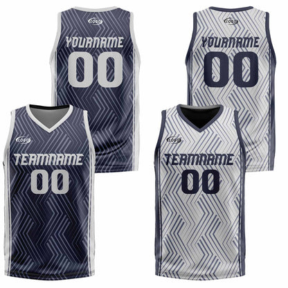 Custom Navy Grey Reversible Basketball Suit for Adults and Kids Personalized Jersey