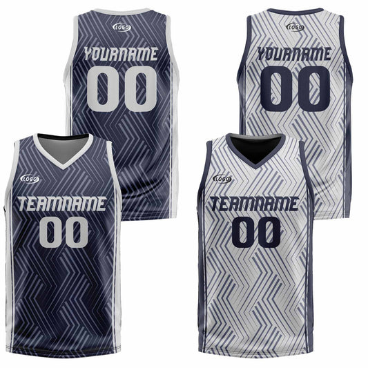 Custom Navy Grey Reversible Basketball Suit for Adults and Kids Personalized Jersey
