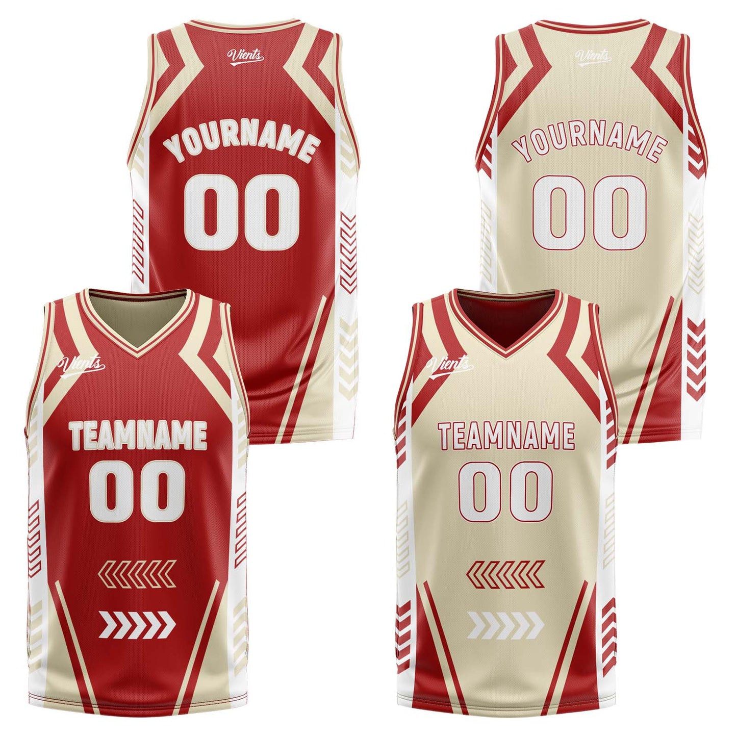 Custom Red Cream Reversible Basketball Suit for Adults and Kids Personalized Jersey