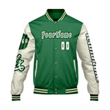 Custom Green White Letterman Varsity Jacket Personalized Embroidery Printing