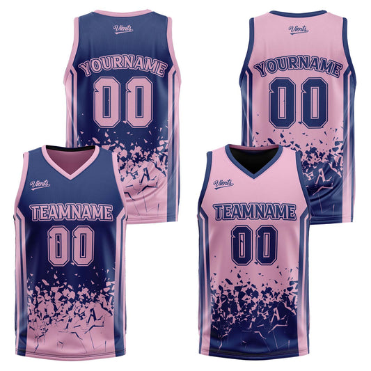Custom Dull Blue Pink Reversible Basketball Suit for Adults and Kids Personalized Jersey