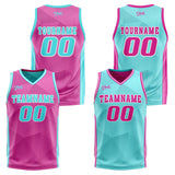 Custom Pink Cyan Reversible Basketball Suit for Adults and Kids Personalized Jersey