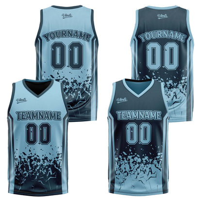 Custom Dull Green Blue Reversible Basketball Suit for Adults and Kids Personalized Jersey