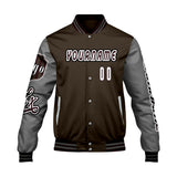 Custom Brown Grey Letterman Varsity Jacket Personalized Embroidery Printing