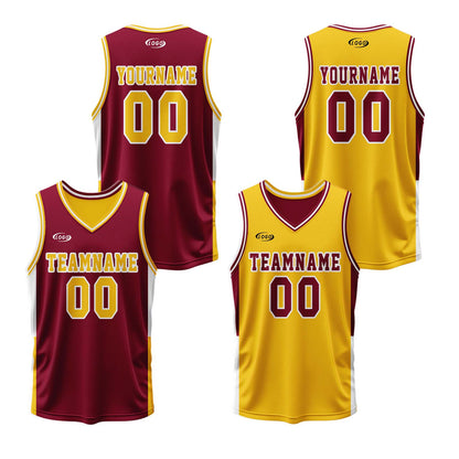 Custom Red Yellow Reversible Basketball Suit for Adults and Kids Personalized Jersey
