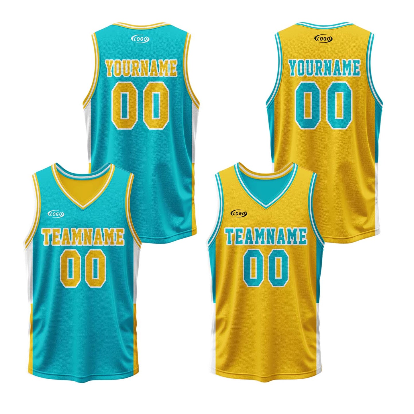 Custom Cyan Yellow Reversible Basketball Suit for Adults and Kids Personalized Jersey