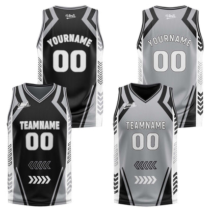 Custom Black Grey Reversible Basketball Suit for Adults and Kids Personalized Jersey
