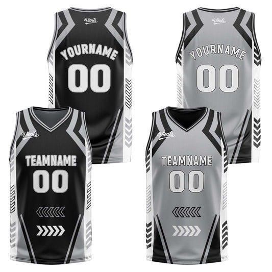 Custom Black Grey Reversible Basketball Suit for Adults and Kids Personalized Jersey