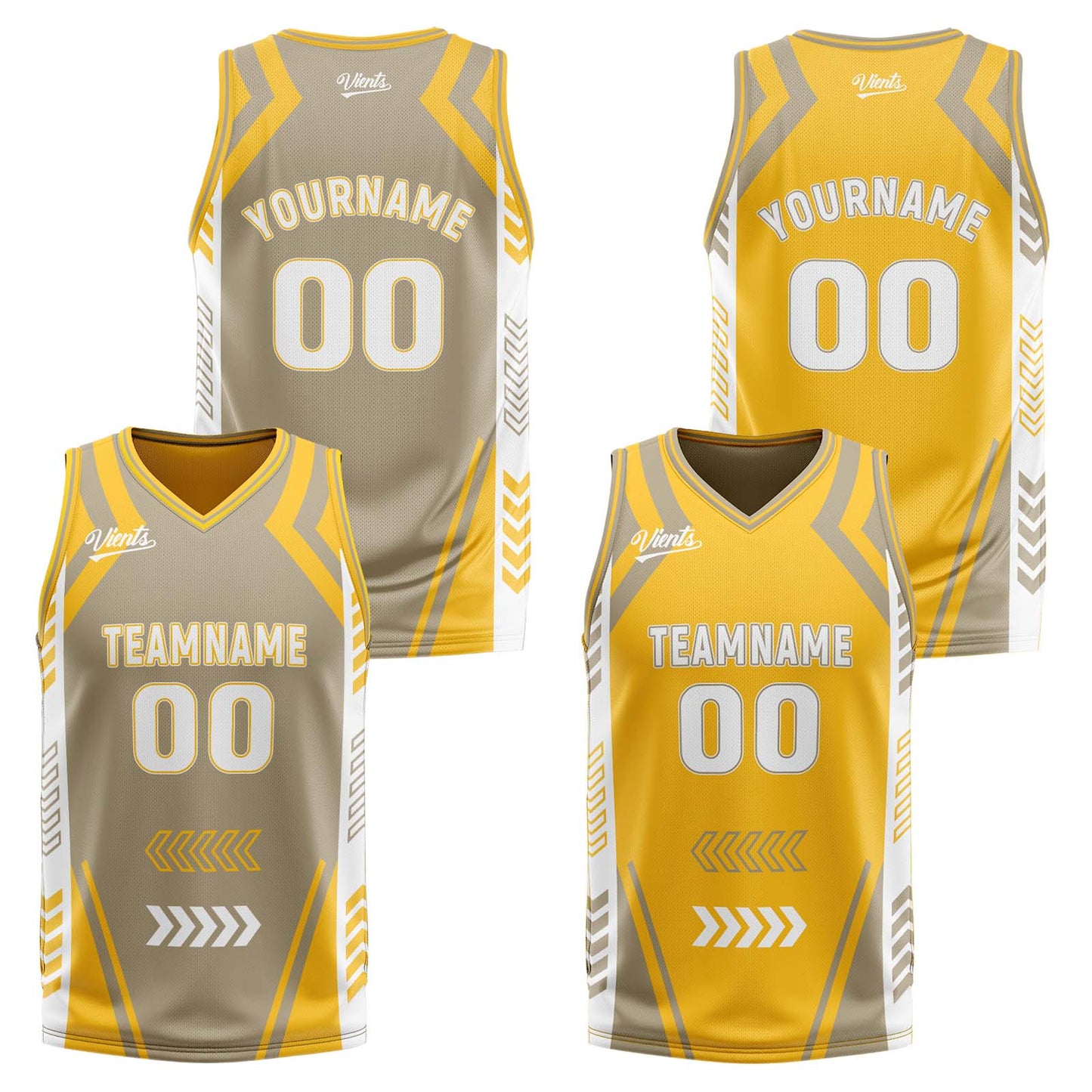 Custom Grey Yellow Reversible Basketball Suit for Adults and Kids Personalized Jersey
