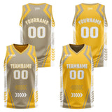 Custom Grey Yellow Reversible Basketball Suit for Adults and Kids Personalized Jersey