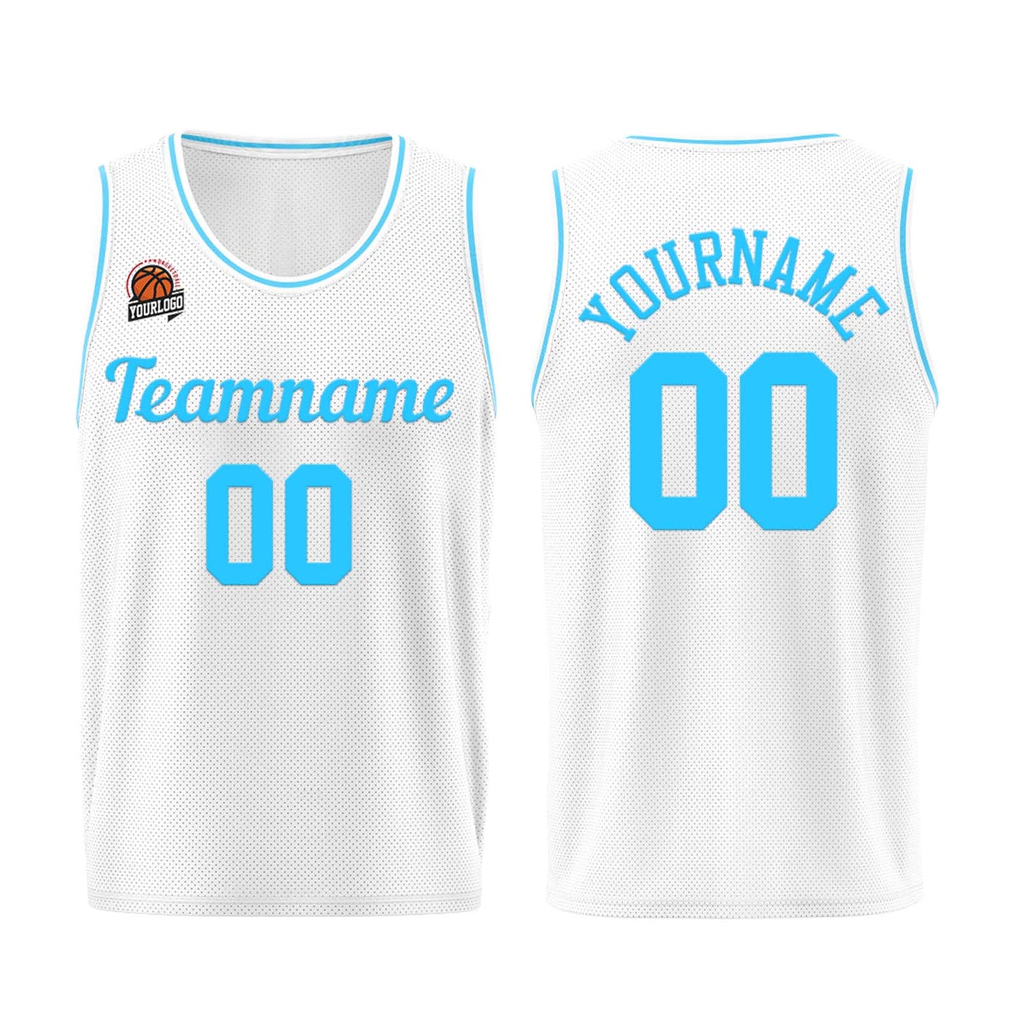 Custom White-Light Blue Basketball Jersey for Men Women Adult Youth Stitched Name Number Logo