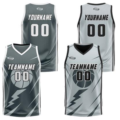 Custom Grey Light Grey Reversible Basketball Suit for Adults and Kids Personalized Jersey