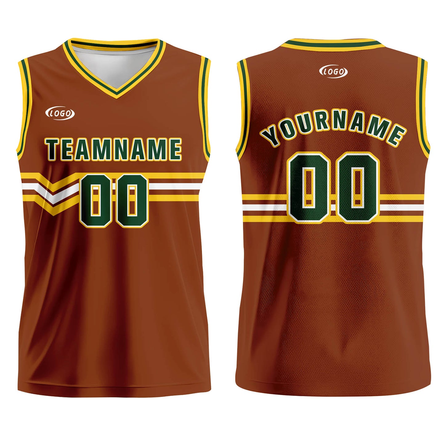 Custom Brown Green Yellow White Basketball Jersey Uniform Suit Printed Your Logo Name Number