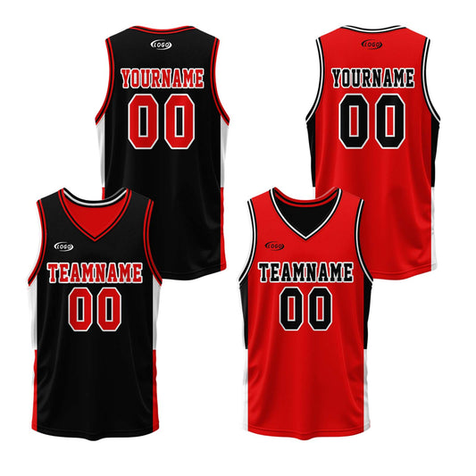 Custom Black Red Reversible Basketball Suit for Adults and Kids Personalized Jersey