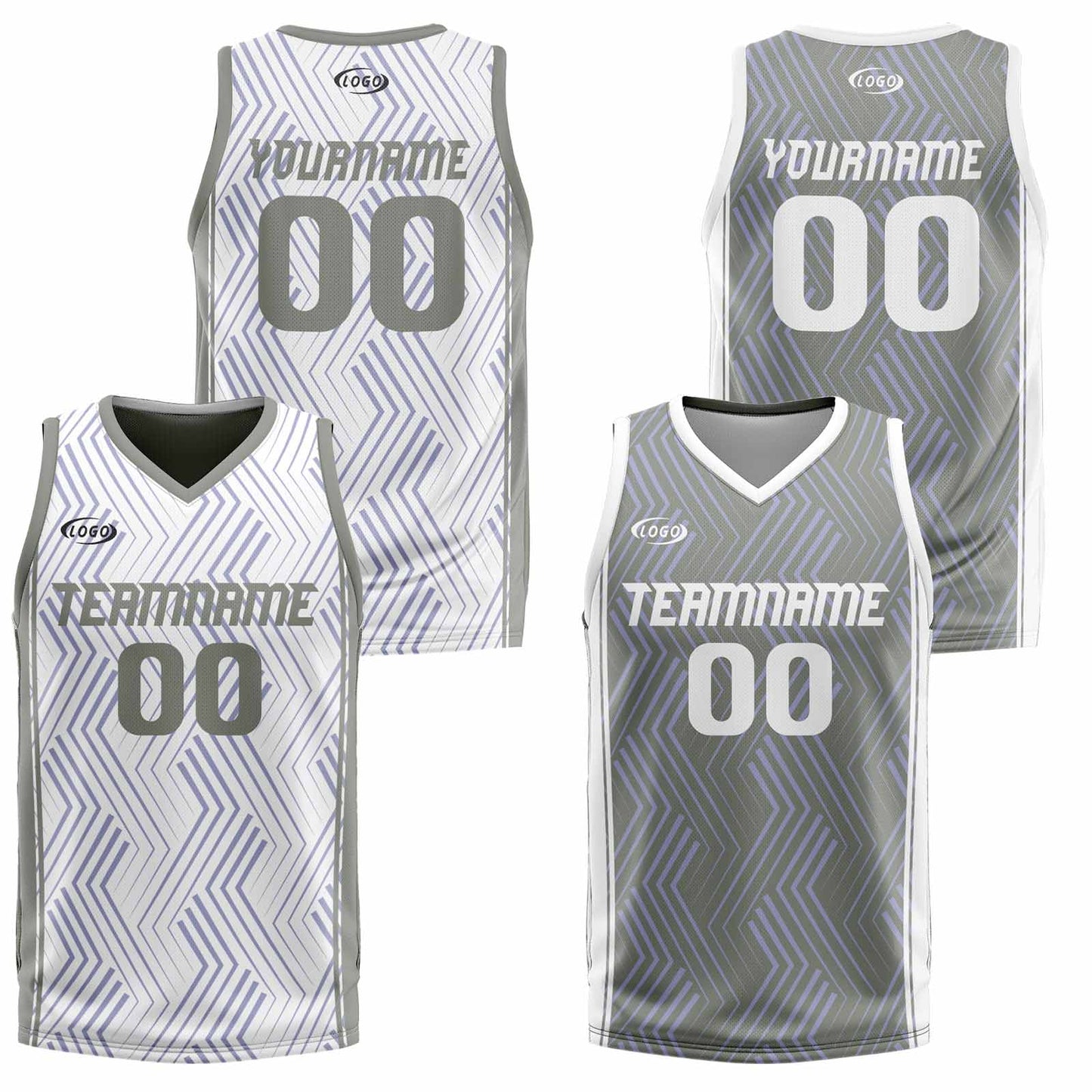 Custom White Grey Reversible Basketball Suit for Adults and Kids Personalized Jersey