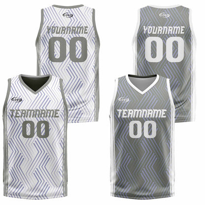 Custom White Grey Reversible Basketball Suit for Adults and Kids Personalized Jersey