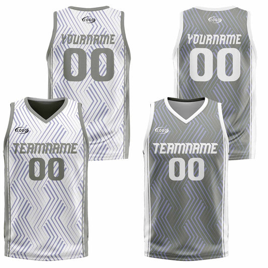 Custom White Grey Reversible Basketball Suit for Adults and Kids Personalized Jersey
