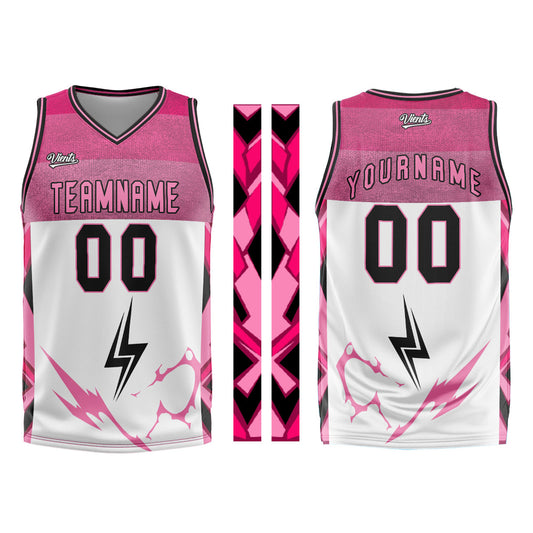 Custom White Pink Basketball Jersey Uniform Suit Printed Your Logo Name Number