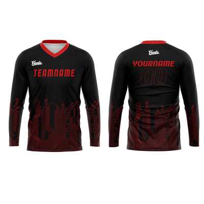 Custom Black Red Basketball Soccer Football Shooting Long T-Shirt for Adults and Kids