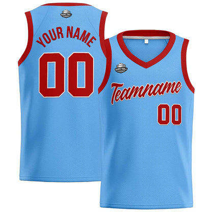 Custom Llight Blue Red Basketball Jersey for Men Women Adult Youth Stitched Name Number Logo