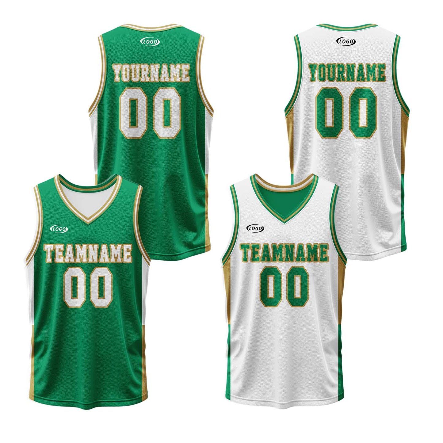 Custom Green White Reversible Basketball Suit for Adults and Kids Personalized Jersey