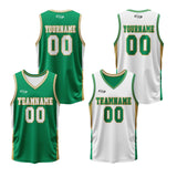 Custom Green White Reversible Basketball Suit for Adults and Kids Personalized Jersey