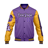 Custom Purple Yellow  Letterman Varsity Jacket Personalized Embroidery Printing
